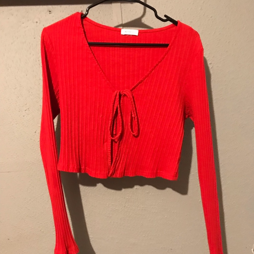 Red tie-front top